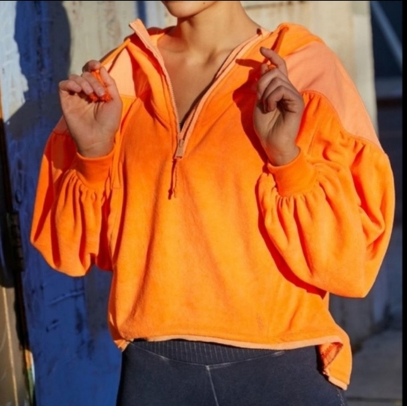 Free People Tops - Free People Let It Go Pullover Fleece Sweatshirt Hoodie Orange XS